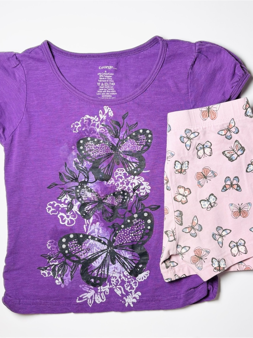 George & Joe Fresh Purple Pink Butterfly Outfit Set 2pcs 5-6 Years Summer Casual